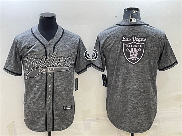 Men's Las Vegas Raiders Gray Team Big Logo With Patch Cool Base Stitched Baseball Jersey